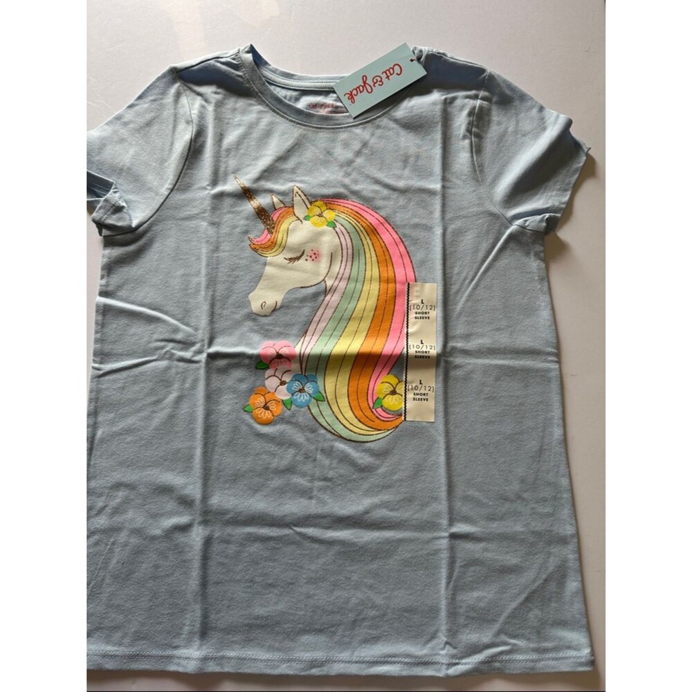 Cat & Jack Light Blue Unicorn Rainbow Graphic Tee